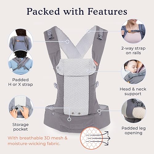 Beco Baby Carrier Gemini Newborn to Toddler-Front, Back and Hip Seat Carrier,Baby Carrier Backpack & Baby Front Carrier with Adjustable Seat,Ergonomic Baby Holder 7-35lbs (Grey) - Jamouz