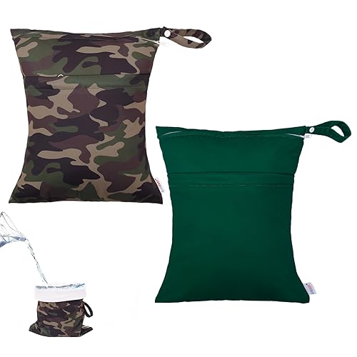 ALVABABY 2pcs Superior Waterproof Wet Dry Bags,Reusable Two Zippered Pockets, Baby Cloth Diaper Wet Bags,Travel,Beach,Pool,Daycare,Soiled Baby Items,Yoga Gym Bag,Wet Bag for Swimsuit LW19743 - Jamouz