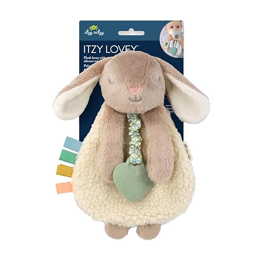 Itzy Ritzy - Itzy Lovey Including Teether - Baby Lovey with Teether, Textured Ribbons & Dangle Arms - Features Crinkle Sound, Sherpa Fabric and Minky Plush (Pink Bunny) - Jamouz
