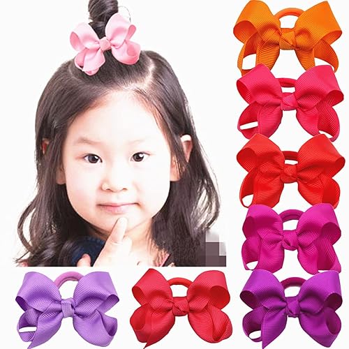 3 Inch Baby Girl Hair Bows Elastic Hair Tie Accessories Bow Ponytail Holder - Set of 2 (Red) - Jamouz