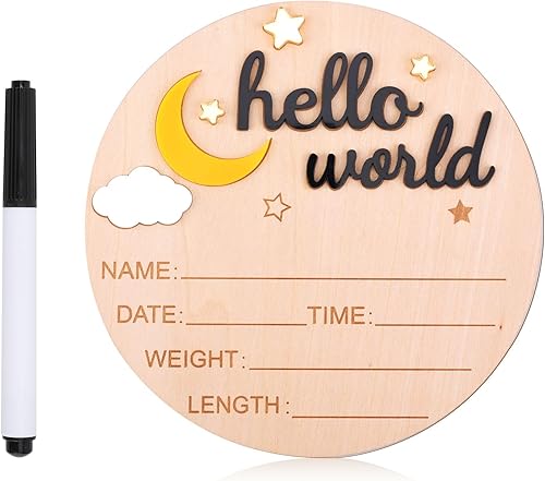 Wooden Hello World Newborn Sign, Cute Birth Announcement Board Baby Announcement Sign Newborn Welcome Sign Baby Name Plaque for Nursery Hospital Girl Boy Baby Shower Photo Props(Sky Blue) - Jamouz
