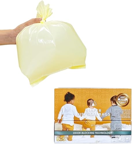 BOS, Odor-Sealing Dirty Diaper Trash Bags - Disposable Bags - Scent & Smell Free, 90Bags (Color: Cream Yellow) (Pack of 1) - Jamouz