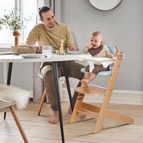 Cowiewie 3-in-1 Convertible Natural Wooden High Chair for Babies & Toddlers 3-Tier Remove & 2 Adjustable Wood Tray & 8 Levels Adjustable, 2 Waterproof Cozy Cushions Grey - Jamouz