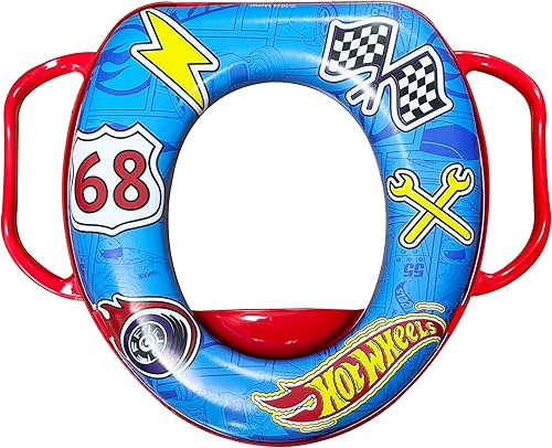 Hot Wheels Soft Potty Training Seat for Toilet with Storage Hook, Non-Slip Potty Ring with Splash Guard, Built-in Handles for Toddlers - Jamouz
