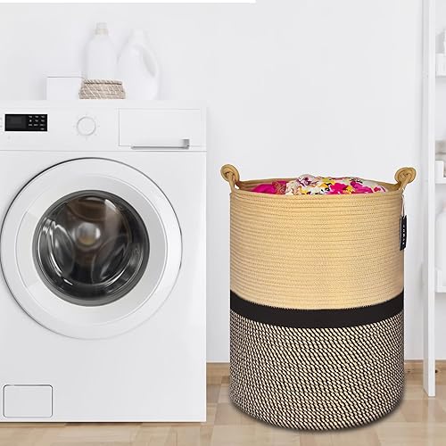 COMSE Extra Large Blanket Basket, High Storage Basket, Tall Rope Laundry Basket, 15.7”x 21.7”, Cotton Rope Basket, XXXL Laundry Basket, Toy Basket, Clothes Baskets,White/Cadet Blue/Navy Blue - Jamouz