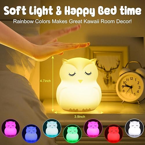 Baby Night Light for Car Seat- Dimming Function 9 Colors Changing Eye Caring Portable Rechargeable & Timing Bedside Lamp Light Up Toddler Bed Room Travel Essentials Squishy Silicone Infant BPA Free - Jamouz