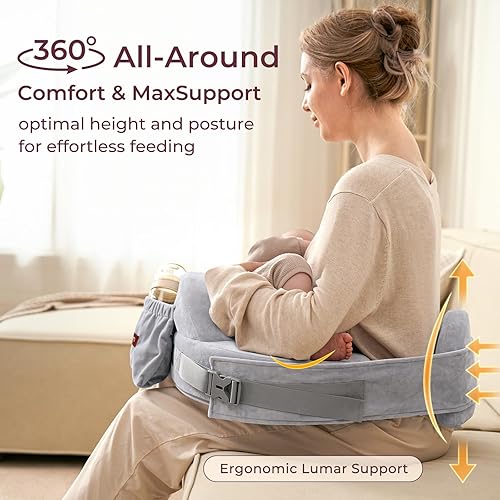 Momcozy Nursing Pillow for Breastfeeding, Original Plus Size Breastfeeding Pillows for More Support for Mom and Baby, with Adjustable Waist Strap and Removable Cotton Cover, Grey - Jamouz