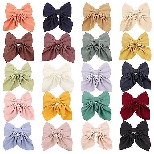 20PCS Satin Ribbon Bows and Large Alligator Clips - Barrettes and Hair Accessories for Toddlers, Kids, and Teens - Jamouz