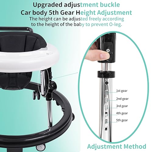 Baby Walker with Wheels, 3 in 1 Activity Center with Mute Wheels Anti-Rollover, 9-Gear Height Adjustable Foldable Baby Walker for Boys and Girls from 6-18 Months with Push Handle, Footrest - Jamouz