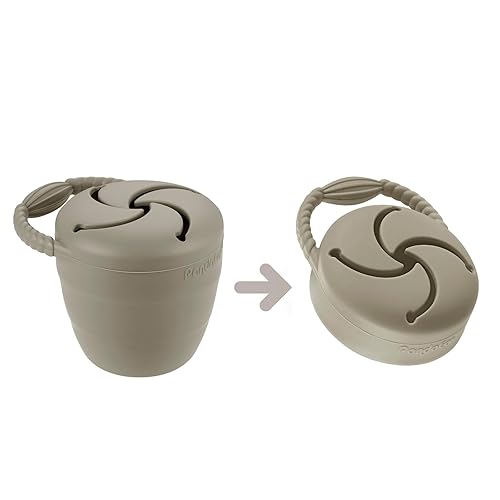 PandaEar Silicone Snack Containers, Collapsible Toddler Snack Cups Spill Proof Food Catcher for Toddler Baby, Pack of 2 (Light Tan/Walnut) - Jamouz