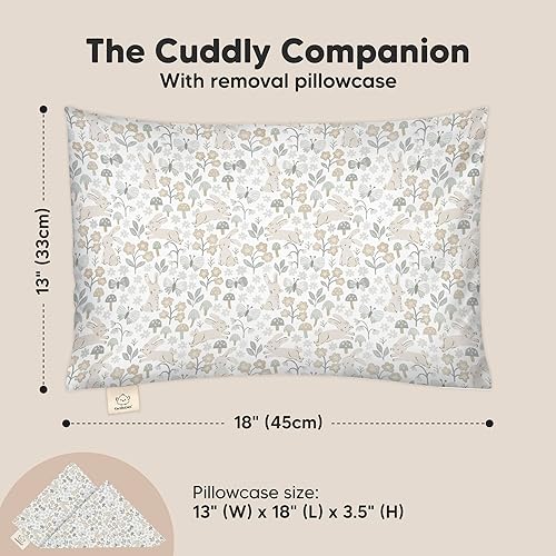 Toddler Pillow with Pillowcase - 13x18 My Little Cuddly Pillow, Viscose Derived From Bamboo Nursery Toddler Pillows for Sleeping,Kids Pillow,Small Travel Pillows,Mini Toddler Bed Pillow (Meadow) - Jamouz