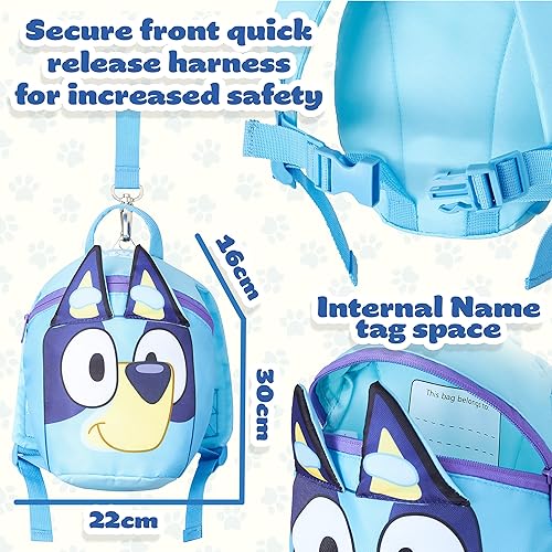 Bluey Backpack with Reins Toddler Backpack with Reins and Harness 1-4 Years (Blue) - Jamouz