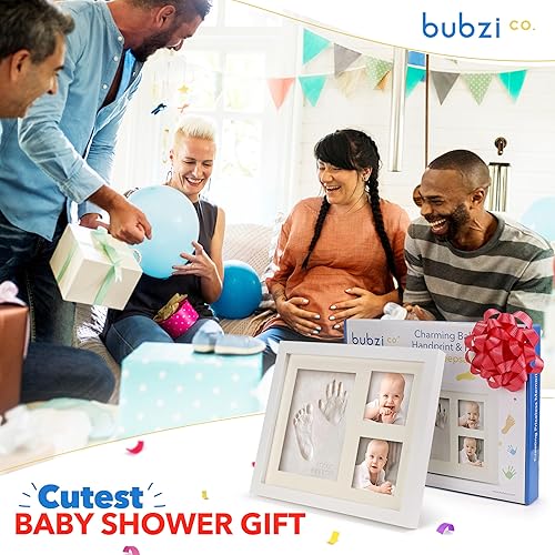 Bubzi Co Baby Footprint Kit, Baby Foot and Hand Print Kit, Baby Keepsake Frame, Nursery Pictures Frames, Hand Print Mold Kit, New Mom Gifts, Baby Newborn Essentials Must Haves, Baby Shower Gifts - Jamouz