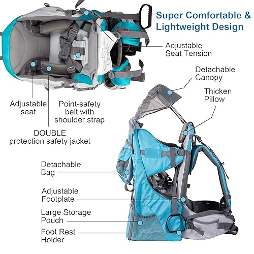 Baby Backpack Carrier, Safe Toddler Hiking Backpack Carrier Camping Child Carriers with Rain Cover Child Kid Sun Shade Large Storage Insulated Pocket, Adjustable Padded Child Seat - Jamouz