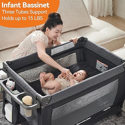 Pamo Babe 3-in-1 Baby Playard, Basic Magic Fold Nursery Center with Zip Door & Changing Table, One Second to Set Play Yard - Jamouz