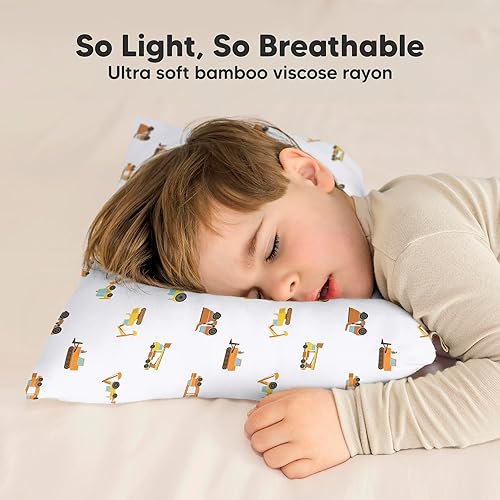 Toddler Pillow with Pillowcase - 13x18 My Little Cuddly Pillow, Viscose Derived From Bamboo Nursery Toddler Pillows for Sleeping,Kids Pillow,Small Travel Pillows,Mini Toddler Bed Pillow (Meadow) - Jamouz