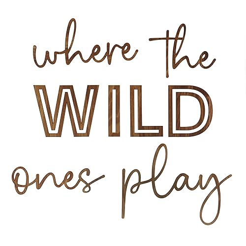 Playroom Wall Decor - Where The Wild Ones Play Wooden Playroom Wall Sign for Kids Play Room or Toddler Room - Add Charm and Whimsy to your Kids Wall Decor or Jungle Nursery Decor - Jamouz