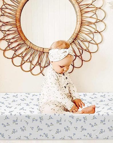 Changing Pad Cover for Baby Boy Girl 2 Pack, Muslin Changing Table Pad Covers with Boho Style, Neutral Nursery Bedding Essentials Soft and Breathable(Dusty Rose & Flower-A) - Jamouz