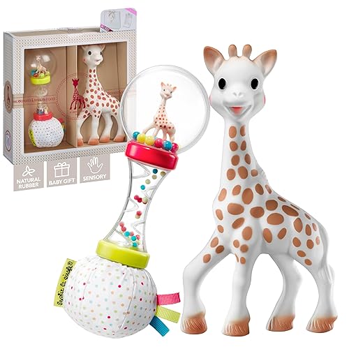Sophie la girafe | Ready to Give Birth Box | Includes Sophie la girafe & Soft Maracas Rattle | Comfort & Soothe | Awaken All 5 Senses - Jamouz