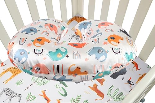 Satin Nursing Pillow Cover Set - 2 Pack Ultra Soft Silk, Compatible with Boppy Pillow for Breastfeeding, Protects Baby Hair & Skin - Grey Arrows & Stars - Jamouz