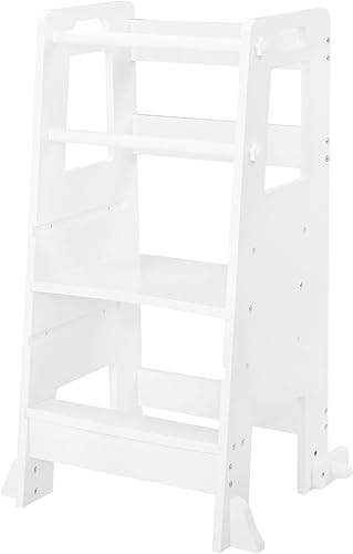 Toddler Kitchen Step Stool Helper with Safety Rails, Adjustable Height Toddler Standing Tower for Bathroom, Kitchen Counter, Bedroom (White) - Jamouz
