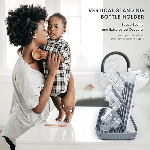 Termichy Baby Bottle Drying Rack: Large Vertical Bottle Dryer Rack Holder - Space Saving Standing Drying Rack for Baby Bottles and Pump Part Cleaning (Gray) - Jamouz
