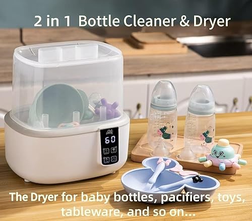 Bottle Cleaner and Dryer, Fast Electric Steam Dryer for Baby Bottles Pacifier Breast Pump, Baby Bottle Steam Dryer, Dries Faster Large Capacity Holds 6 Bottles, LED Display Auto-Off Baby Bottle Washer - Jamouz