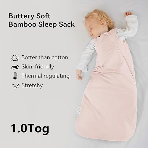 Rayon Made from Bamboo Sleep Sack 0-6 Months 1.0 Tog Ultra Soft Baby Wearable Blanket 0-3 Months Sleeping Sack 3-6 Months for Infant Newborn Babies Unisex Girl Boy 2-Way Zipper Breathable Lightweight - Jamouz