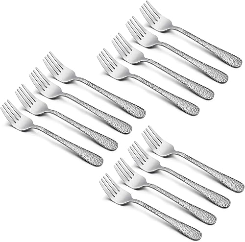 12-Piece Kids Toddler Fork Set, HaWare Stainless Steel Preschooler Utensils Mini Flatware Set, Hammered Pattern(Adult Look) Cutlery, BPA Free and Dishwasher Safe - Jamouz