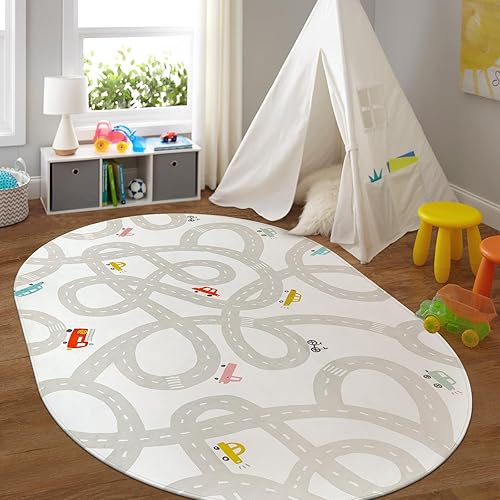 LIVEBOX Road Traffic Kids Play Area Rug 3'x5' Washable Playroom Educational & Fun with Cars and Toys Non-Slip Children Nursery Rugs for Living Room Bedroom Classroom Entryway Kids Tent - Jamouz