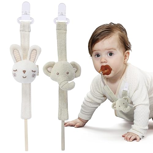 Pacifier Clip, 2 Pack Baby Pacifier Holder for Boys and Girls Fits Many Pacifiers & Baby Teething Toys, Ideal Baby Gift (Puppy & Bunny) - Jamouz