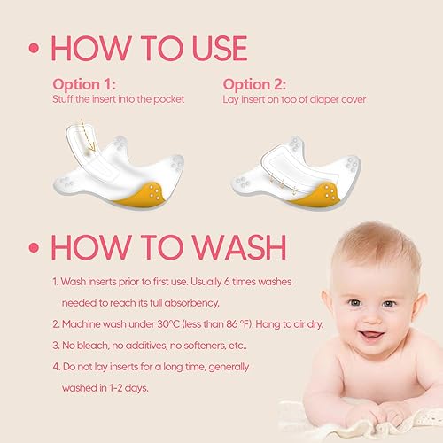 Damero 5-Layer Reusable Diapers Baby Inserts, 12PCS Cloth Diaper Inserts with an Extra Storage Bag - Jamouz