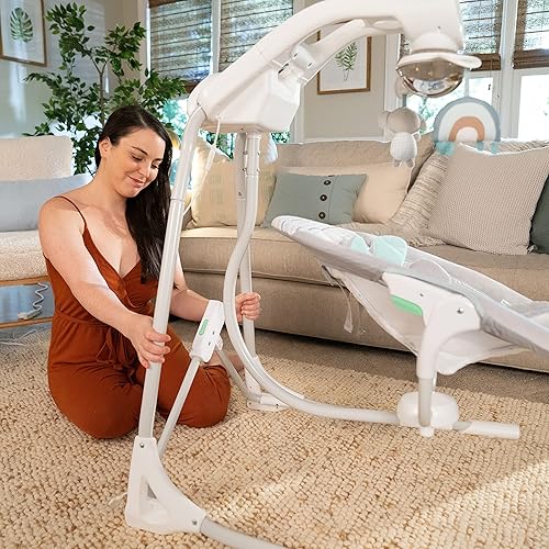 Ingenuity InLighten 5-Speed Baby Swing - Swivel Infant Seat, 5 Point Safety Harness, Nature Sounds, Lights - Nally Owl - Jamouz