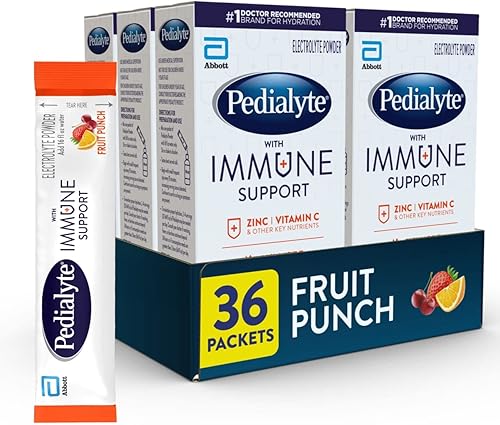Pedialyte with Immune Support, 36 count, Electrolytes with Vitamin C and Zinc, Advanced Hydration with PreActiv Prebiotics, Fruit Punch, Electrolyte Drink Powder Packets - Jamouz