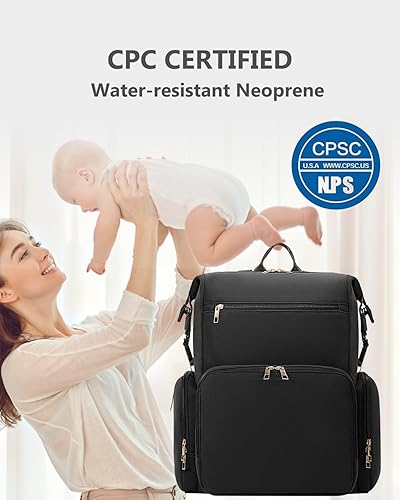 CEI-CEI Neoprene Diaper Bag Backpack with Changing Pad, Large Newborn Baby Maternity Bags Travel Tote with Insulated Pockets (Black) - Jamouz