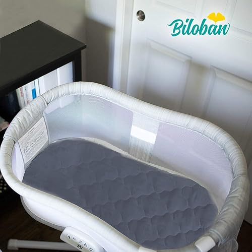 Bassinet Mattress Pad Cover Waterproof, Quilted Mattress Protector Sheets Fits All Mainstream Bassinet - Rectangle, Oval, Hourglass, 2 Pack, Ultra Soft Breathable, White and Grey - Jamouz