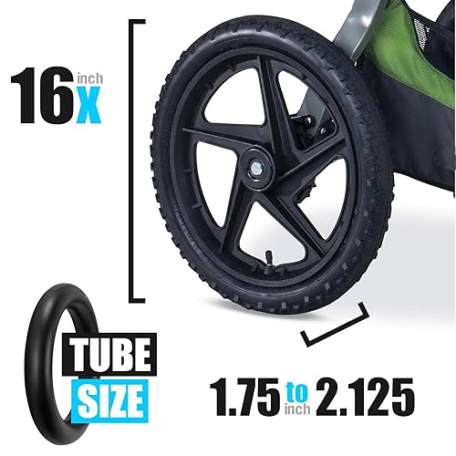 Graco Stroller Tire Tube Replacement - [Rear Wheels] 16'x1.75' Inner Tube for Graco Jogging Strollers - Wayfinder, Alterrain, Revolution Flex/Pro/SE, Strides, Ironman & All Duallie Joggers - Jamouz