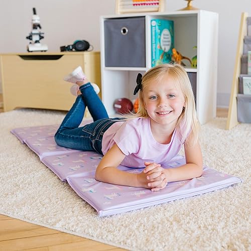 Wildkin Kids Vinyl Nap Mat – Foldable, Durable Rest Mat for Daycare & Preschool - Unicorn - Jamouz