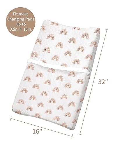 Changing Pad Cover for Baby Boy Girl 2 Pack, Muslin Changing Table Pad Covers with Boho Style, Neutral Nursery Bedding Essentials Soft and Breathable(Dusty Rose & Flower-A) - Jamouz