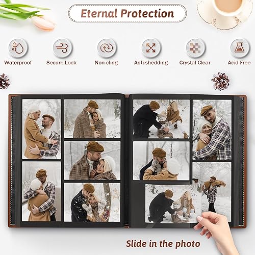 Popotop Photo Album 4x6 300 Pockets with Leather Hardcover Cover, Small Photo Album Holder Book with 50Pcs Pages for Family Travel Wedding Baby Gifts - Jamouz