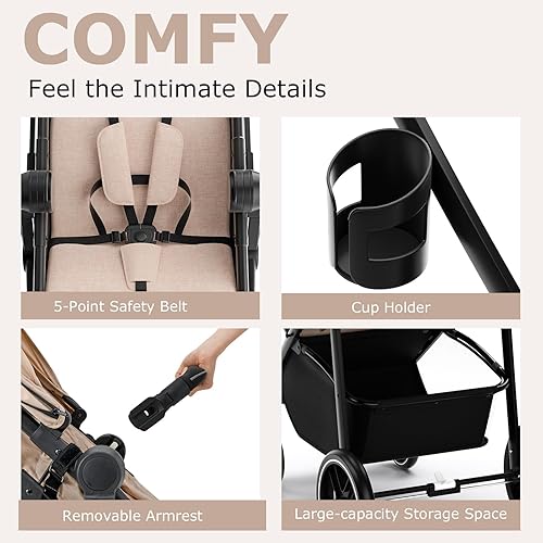 INFANS 2 in 1 Baby Stroller, High Landscape Infant Stroller & Reversible Bassinet Pram, Foldable Pushchair with Adjustable Canopy, Cup Holder, Storage Basket, Suspension Wheels (Grey) - Jamouz