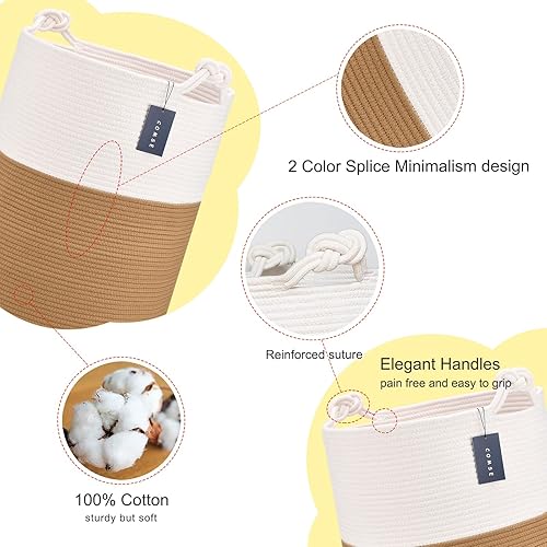 COMSE Extra Large Blanket Basket, High Storage Basket, Tall Rope Laundry Basket, 15.7”x 21.7”, Cotton Rope Basket, XXXL Laundry Basket, Toy Basket, Clothes Baskets,White/Cadet Blue/Navy Blue - Jamouz