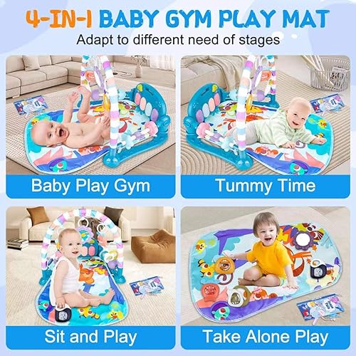 VZO Baby Gyms Play Mats, Infant Play Mat and Activity Gym, Baby Play Piano Gym Mat, Play Mats for Babies Newborns and Toddlers, Tummy Time Activity Mat Toys 0-3-6-12 Months (Pink) - Jamouz