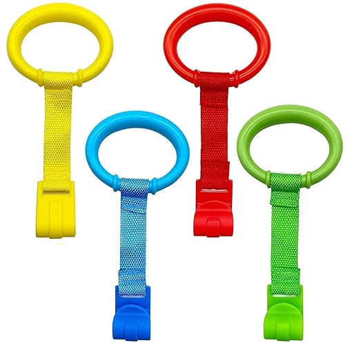 codree 4 Pcs Baby Playpen Pull up Rings- Baby Crib Pull up Rings- Baby Walking Exercises Assistant Rings- Baby Bed Stand Up Rings Baby Cot Hanging Rings for Infant Baby Toddler - Jamouz
