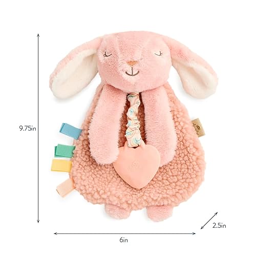 Itzy Ritzy - Itzy Lovey Including Teether - Baby Lovey with Teether, Textured Ribbons & Dangle Arms - Features Crinkle Sound, Sherpa Fabric and Minky Plush (Pink Bunny) - Jamouz