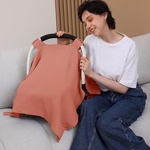 100% Muslin Cotton Car Seat Cover Baby, Carseat Canopy Cover, Universal Fit Stroller Covers for Boys and Girls (Roman Green) - Jamouz