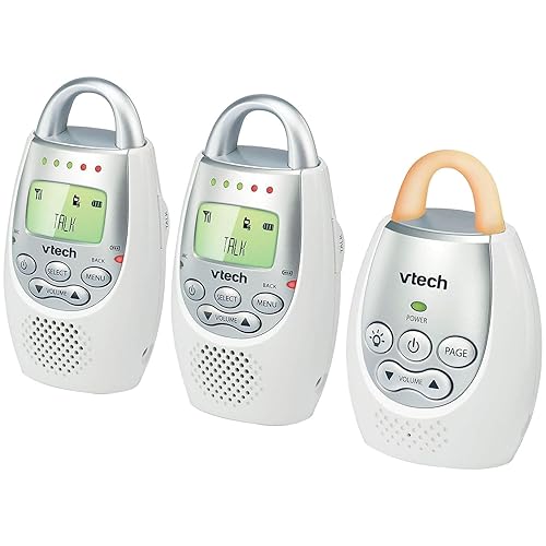 VTech Communications DM221 Audio Baby Monitor with up to 1,000 ft of Range, Vibrating Sound-Alert, Talk Back Intercom & Night Light Loop, White/Silver - Jamouz