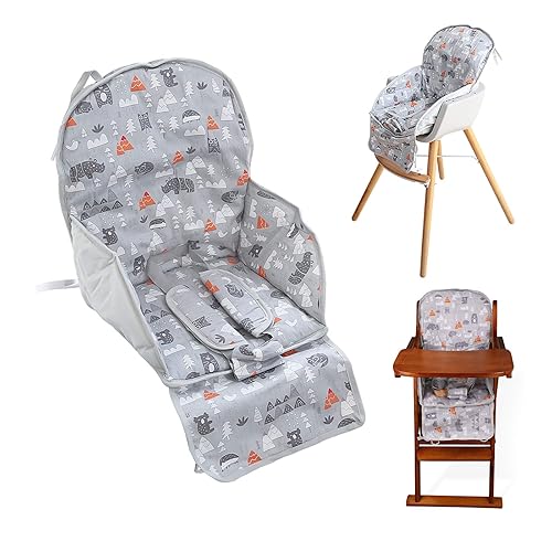 High Chair Pad, High Chair Cushion, Cute Pattern, Comfortable Seat Belt Design, Soft and Comfortable Seat Cushion Breathable Pad, Baby Sits More Safe and Comfort(Gray Animal Pattern) - Jamouz