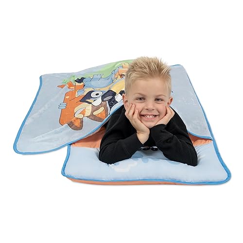 NoJo Bluey for Real Life Toddler Nap Mat - Includes Attached Pillow and Fleece Blanket - Jamouz