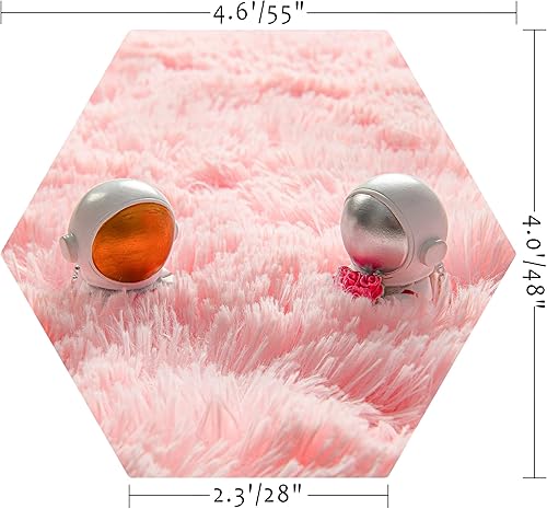 Pink Hexagon Princess Rug, 4.6X4 Ft Castle Play Tent Carpet, Cute Fluffy Rug for Girls Room, Shaggy Soft Non Slip Nursery Rug, Furry Area Rug Fuzzy Plush Mat for Dorm Baby Room Decor - Jamouz